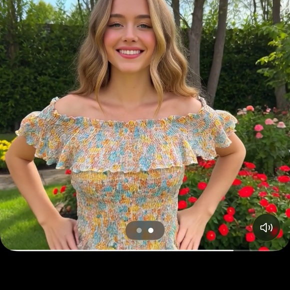 Floral Off-Shoulder cottage core fairy core smocked Yellow, #gardenparty #nature - Picture 2 of 5